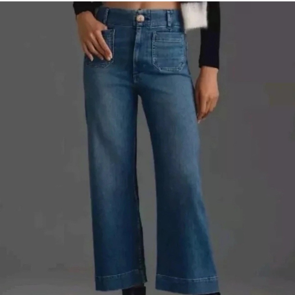 Anthropologie Colette Denim Crop Wide Leg Pants Maeve Blue Indigo Size 29
